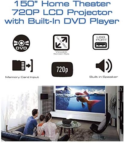 Naxa NVP-2500 150-инчов LCD проектор за домашно кино с разделителна способност 720p, вграден DVD плейър и Bluetooth
