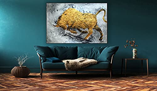 Оригиналната живопис с маслени бои върху платно с изображение на бик, Абстрактна картина с изображение на Бик на Фондовия пазар, Модерен