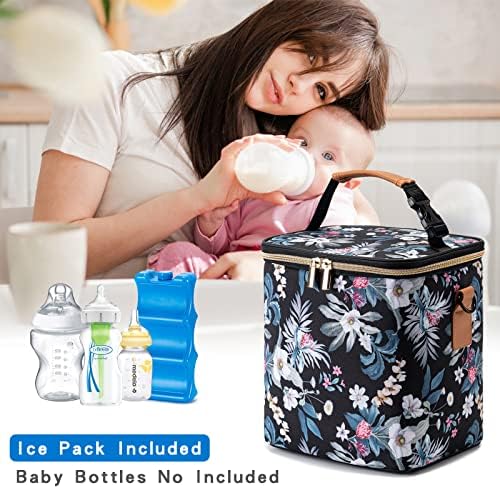 Чанта-хладилник за кърма BABEYER с Пакет за лед с Капацитет 6 Бебешки шишета с тегло до 9 грама, Чанта за бебешки бутилки с пагон