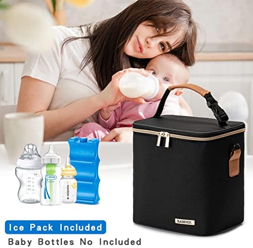 Чанта-хладилник за кърма BABEYER с пакет за лед с Капацитет 6 бебешки шишета с тегло до 9 грама, Чанта за бебешки бутилки с пагон за