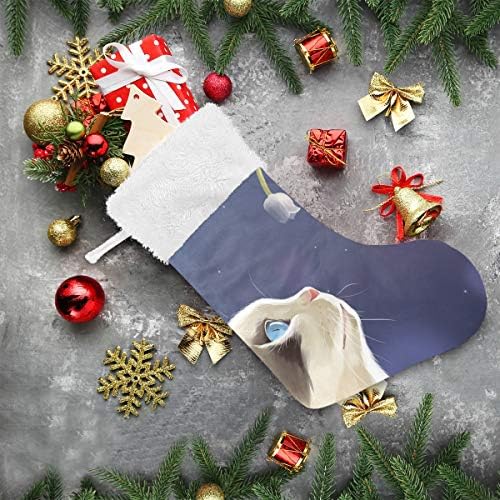 Коледни Чорапи PIMILAGU с Цветен модел на Котка, 1 Опаковка, 17,7 инча, Окачени Чорапи за Коледна украса