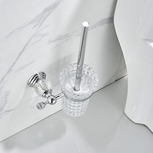 Държач за тоалетна четка с кристали WOLIBEER, хром набор от тоалетни чаши с полирана сребърна дръжка за четки, стенен за баня - Декоративен
