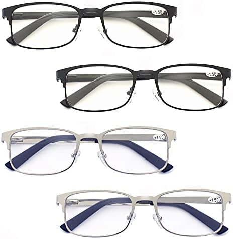 Zienstar Мъжки слънчеви Очила за четене 4 Опаковки Ридеров за мъже Comfort Reader Правоъгълни Метални Очила от Неръждаема Стомана с