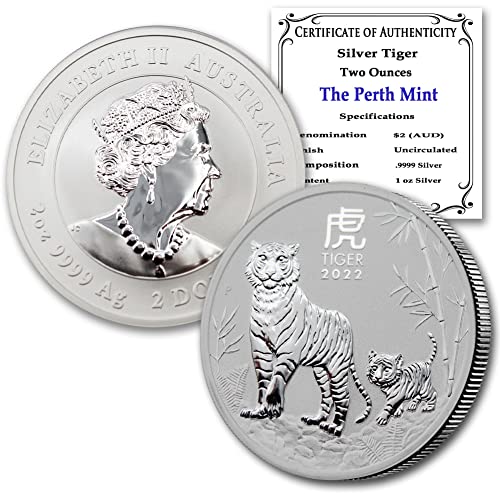 Сребърна монета на Австралийския на лунната година на Тигъра 2022 AU тегло 2 грама, Брилянт, без лечение (БУ в капсула),