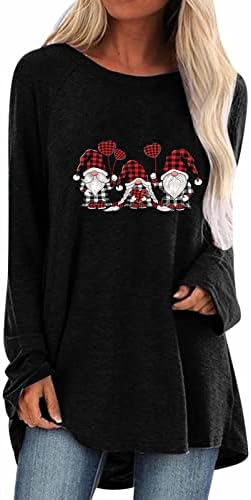 NOKMOPO Дамски Блузи, Модни Дамски Свободни Коледен Разпечатки С Кръгло деколте И Дълъг Ръкав Случайни Топ Плюс Размера на Пуловер