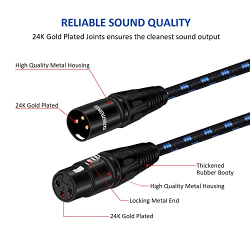 DREMAKE Audio 15-крак свързване на кабел за микрофон с микрофон на Кабела - 3-Пинов XLR от мъжа към жената XLR, черно-сини кабели