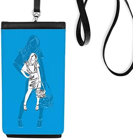 Синя Мода Красива Жена Телефон В Чантата Си Чантата Виси Мобилен Калъф Черен Джоба