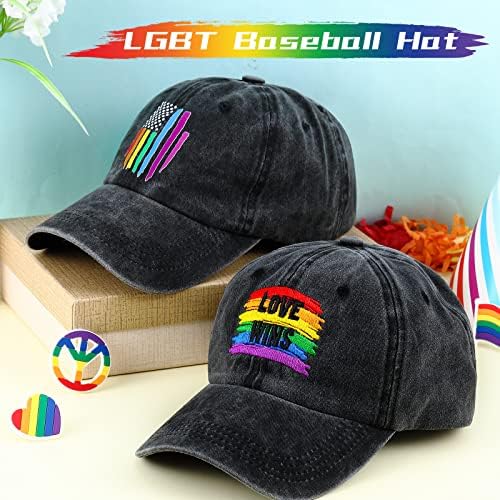 Jeyiour 4 бр. ЛГБТ бейзболна шапка на Дъгова Гордост Шапка Регулируема Памучен Потертая Шапки ЛГБТК Лесбийка Гордостта на