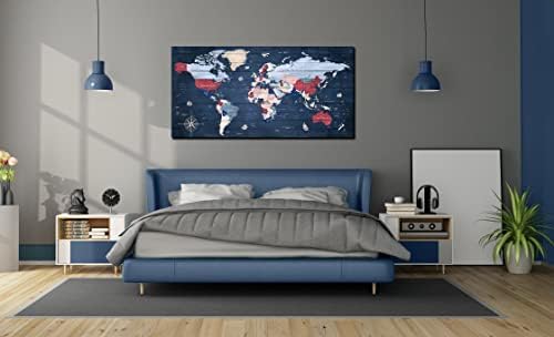 ZHAOSHOP Карта на света На стената - Син Стенен Декор За Хола - Стенно Изкуство върху Платно С карта на света, Готов Да бъде обесен,