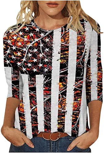 Блуза за Почивка За Момичета, Есен-Лято, през Цялата Деколте с 3/4 ръкав, Деколте Лодка, Памучен Блуза-Капри с Графичен Дизайн на Тениска за Жени XB XB