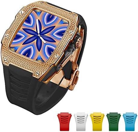 AEMALL Комплект от титанова сплав, подобрен калъф, изработени от въглеродни влакна за Apple Watch, каишка 45 мм 44 мм, Луксозна диамантена