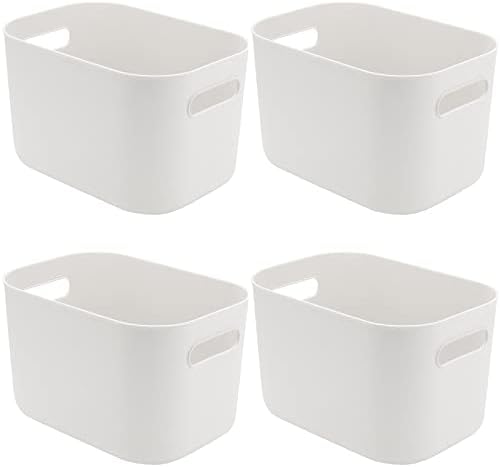 JOIKIT 6 Опаковки Бели Кутии за съхранение с дръжки, Бяла Кутия-Органайзер за кухня в Банята, Бели Пластмасови Кутии за тоалетка маса за