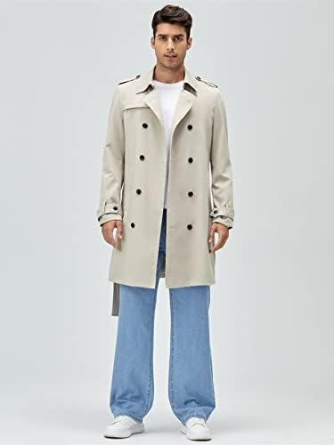 Мъжки якета, Мъжки Двубортный тренч с колан (Цвят: каки, Размер: XX-Large)