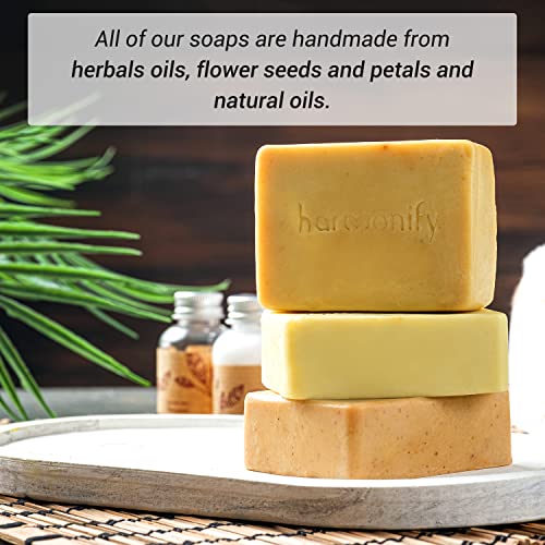 Комплект сапун HARMONIFY All Natural (Бадеми и Арган, Лимон, куркума) в дървена мыльнице, Асортимент от естествена