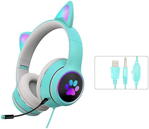 Слушалки LVOERTUIG с кошачьими уши, Сгъваема и растягивающаяся Безжична детска Bluetooth слушалки led RGB, Жичен Детска Слушалки