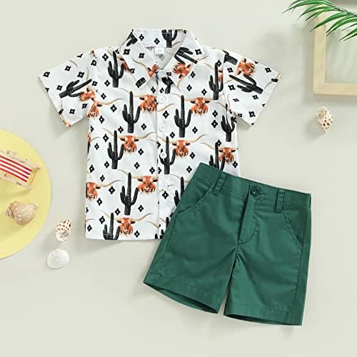 AEEMCEM/ Комплект дрехи в западен стил за малки Момчета, Риза с копчета и къс ръкав принтом Крави, Ежедневни Панталони, Комплект