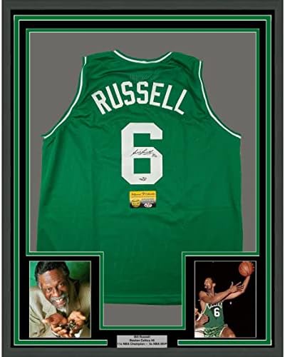 Баскетболно майк Бостън Грийн 33x42 в рамка с автограф /с подпис на Бил Ръсел Hollywood Collectibles COA