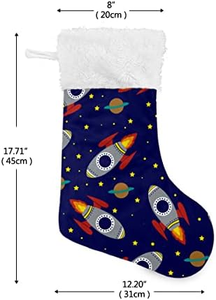 Коледни Чорапи Ракета Карикатура На Планетата Космическа Нощ Бели Плюшени Белезници От Мерсеризованного Кадифе Семеен Празник Персонализирани