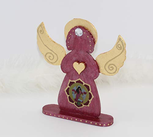 Статуетка на Ангел Щастие с Благородни Позлатени крила и със Сърцето, Начало Декор Archangel Jophiel цвят Розово вино Червено, Ангел-Пазител