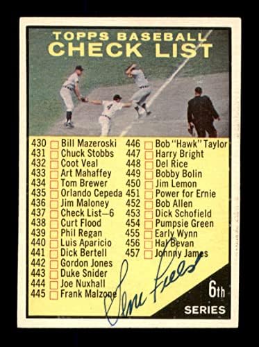 Карта Джина Фриза с Автограф от 1961 Topps Checklist Card 437 Инв Cincinnati Maya 197922 - Бейзболни картички с автограф