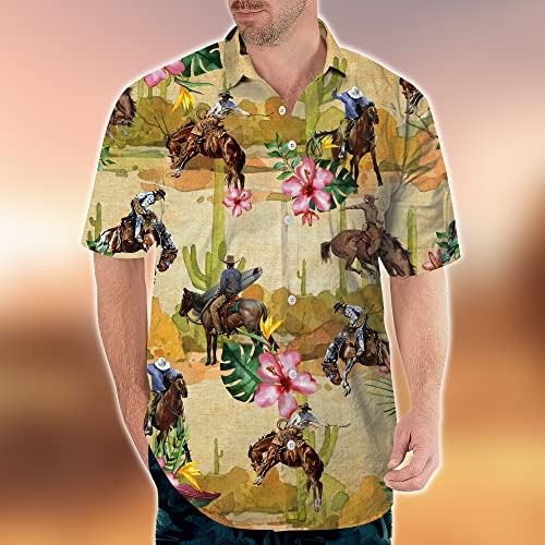 QTValue Каубойски Хавайски Ризи за Мъже - Реколта Ежедневни Хавайска Риза в Западен Стил с Къс Ръкав, Летен Подарък за Мъже