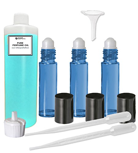 Набор от парфюмерийни масла Grand Parfums - Carolina Herrera Oil Women Type - Нашата интерпретация, с бутылочками на роли и инструменти за тяхното запълване (1 унция, 3 флакона)