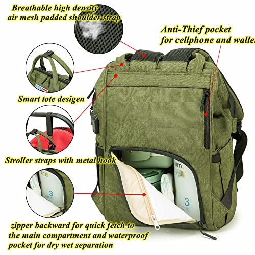 Раница-чанта за Памперси QWREOIA с USB порт за зареждане, Колани за Колички и Изолиран джоб, Тактически нож военен Раница за Пелените
