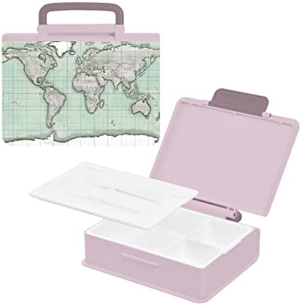 ALAZA Ретро Обяд-Бокс за пътуване с карта на света, която Не съдържа BPA, Херметични Контейнери за Обяд с вилица и лъжица, 1 бр.
