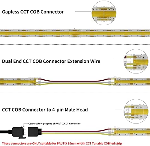 PAUTIX COB Led лента Бяла CCT Адаптивни 3200 светодиоди, CRI90 + 16,4 фута/5 м, С регулируема яркост от 2700 До-6500 До