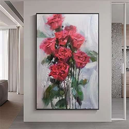YFQHDD Ръчно Рисувани Червена Роза Цвете Пейзаж Маслени картини Украса На подарък Разопаковане (Цвят: D, Размер: 90x120 см,