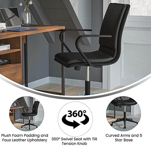 Дизайнерско Офис стол за ръководители на Flash Furniture James със средна облегалка - Черен кожен салон - Черна основа и