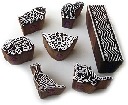 Оригинални Дървени Печатни блокове с шарките на камила и Котки (набор от 7)