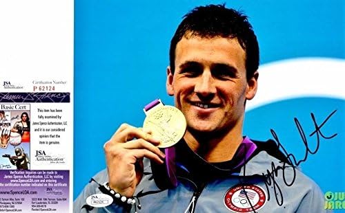 Райън Лохте с автограф - Фотография в плаването с размер 8х10 инча - Златен медалист + Сертификат за автентичност JSA - Олимпийски