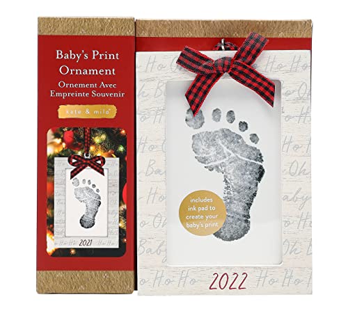 Празнична Украса за спомен от Kate & Milo Babyprint, Първата Коледа Отпечатък от Детска ръка или Отпечатък на краката на Детето, Бяла рамка