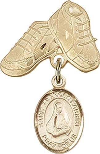 Детски икона Jewels Мания с чар St. Frances Cabrini и игла за детски сапожек | Детски иконата със златен пълнеж с чар St.