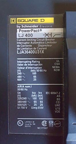 Бутон който има SCHNEIDER ELECTRIC 22 мм Xa2 Плюс Опция LJA36400U31X Et, Ч/Б, Външни, Фронтален, 3P, 480Vac, 2000A