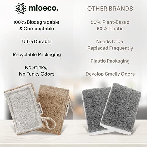 Набор от гъби за миене на съдове от естествена люфы MioEco - Екологично Чисти гъба на растителна основа за съдове са много здрави и са отлични