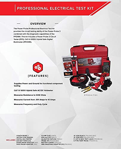 Професионален електрически тестов комплект Power Probe Червено (PPROKIT01) Inc III w/PPDMM