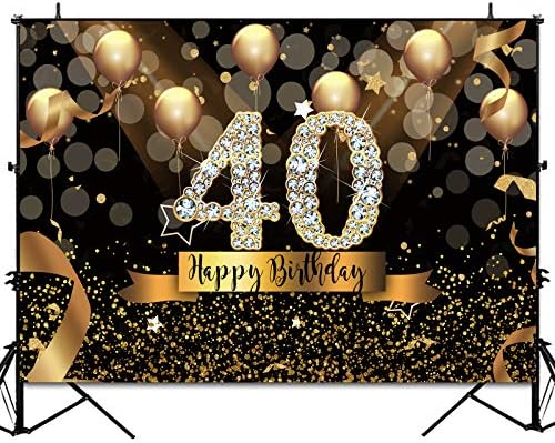 Sensfun 8x6ft Щастлив Фон за Снимки на Парти в чест на 40-годишнината си с Блестящи Черни и Златни балони за Възрастни, Страхотна Украса