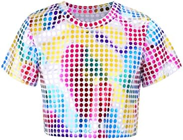Луксозни Детски Блузи с лъскави пайети За момичета, Однотонная Свободна Риза в стил Хип-Хоп за спортни Танци С Къс Ръкав