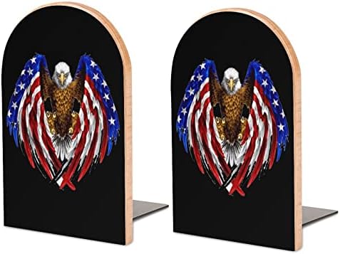 Белоглав Орел Американски Флаг Дървени Декоративни Поставки за Книги Нескользящий Книгата за Края на Рафтовете 1 Двойка