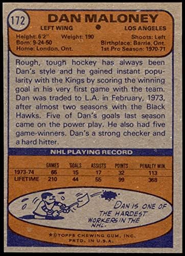 1974 Topps 172 Дан Мэлони Лос Анджелис Кингс-Хокей на лед (Хокей на карта) NM/MT Кингс-Хокей на лед