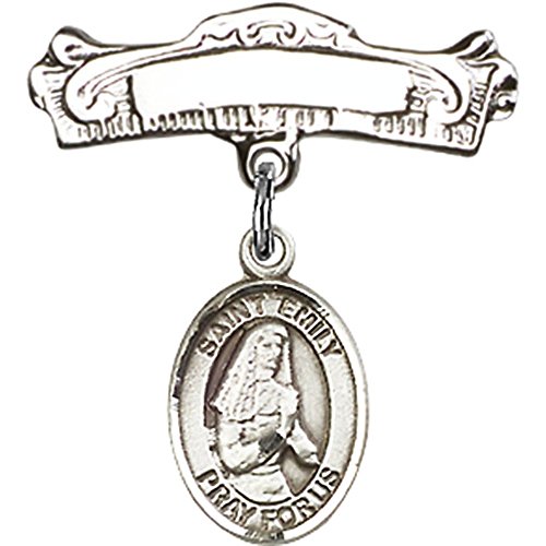Детски икона от сребро с Чар Свети Емили де Виалар и Извити Полирани игла за Икона 7/8 X 7/8 инча