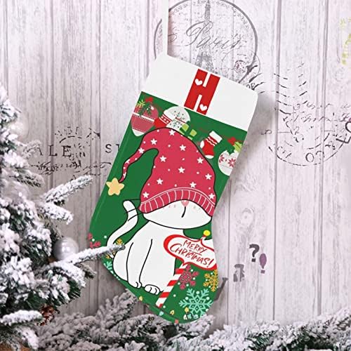 Коледни Чорапи с монограм Santa Котка с Буквата H и Сърце с Размер 18 инча Зелено-Бял цвят