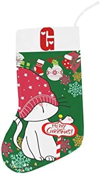 Коледни Чорапи с монограм Santa Котка с Буквата G и Сърце с Размер 18 инча Зелено-Бял цвят