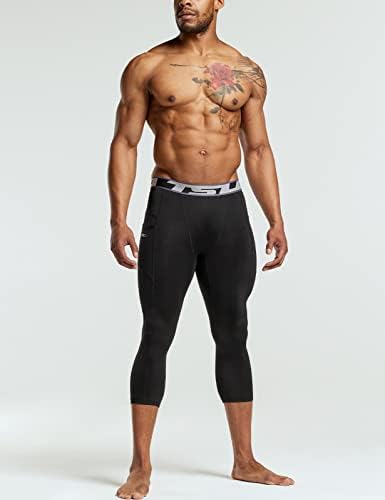 Мъжки Компресия Панталони TSLA 3/4, Чорапогащи За Бягане, Спортни Гамаши Cool Dry Capri, Основен Слой За практикуване на Йога