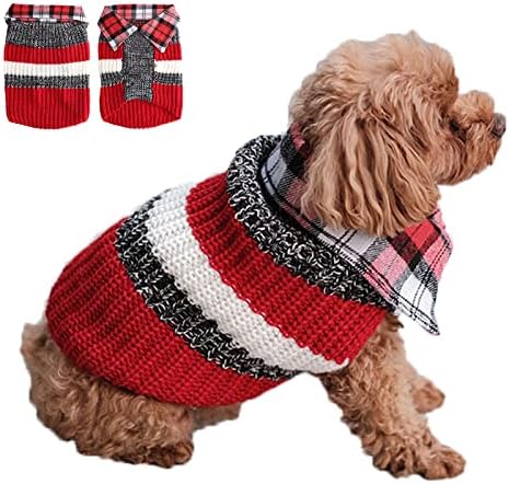 Пуловер за Кучета, Топло Вязаное Палто За малки Кученца, Есенно-Зимни Дрехи За Домашни Любимци, Карирани Лоскутный Трикотаж,