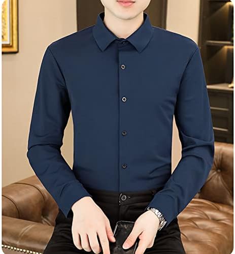 DGKaxiyaHM/ Мъжки отличава със спокойна Безпроблемна Риза с дълги ръкави и Тънък Ревера, Основни Ризи с копчета Размер Плюс, Ежедневното