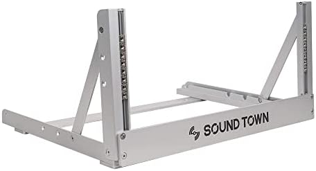 Sound Town 4U Алуминиева Двухстоечная настолна стойка с отворена рамка, регулируеми по ъгъл на наклон, за аудио /Видео, Мрежови