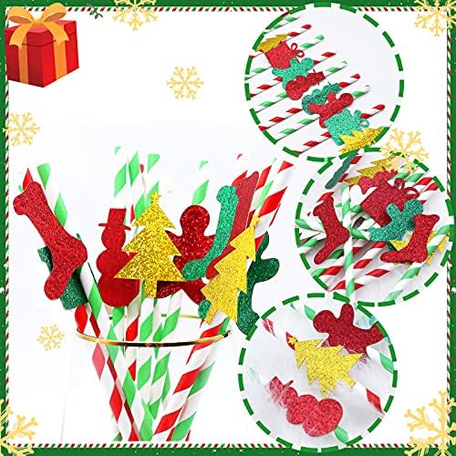 Весели Коледни Аксесоари Сламки за Пиене Шарени Хартиени Сламки Коледна Украса 30 Опаковки, Коледни Подаръци Чорапи Снежен